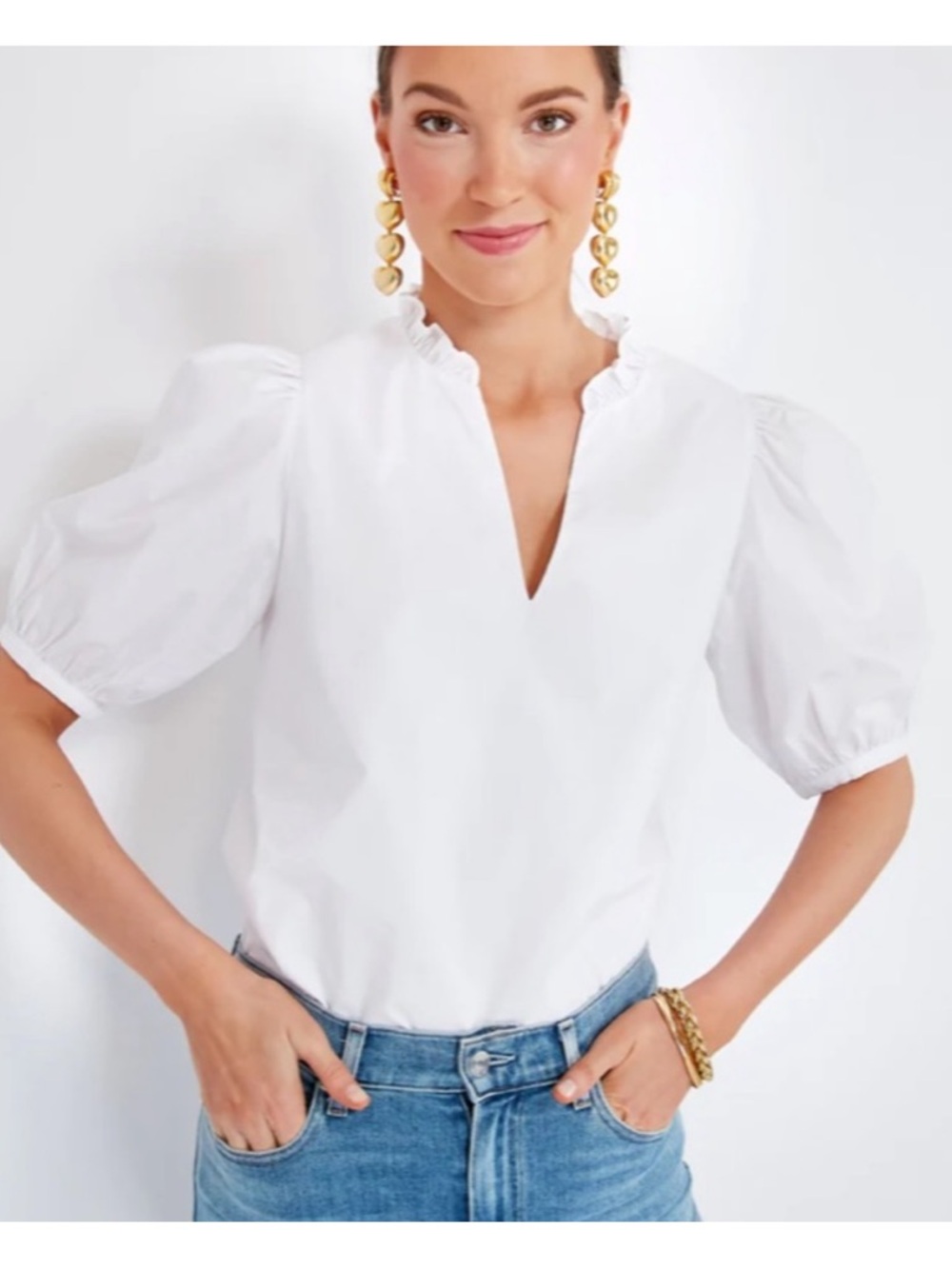 Hyacinth House Women's White Ruffle Collar Blouse